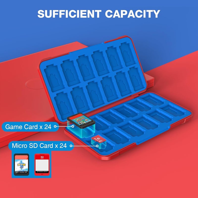 HEIYING Switch Game Card Case for Nintendo Switch 2/Lite/OLED, Red Game Memory Storage Holder with 24 Games Card Slots and 24 Micro SD Cards Slots - Image 2